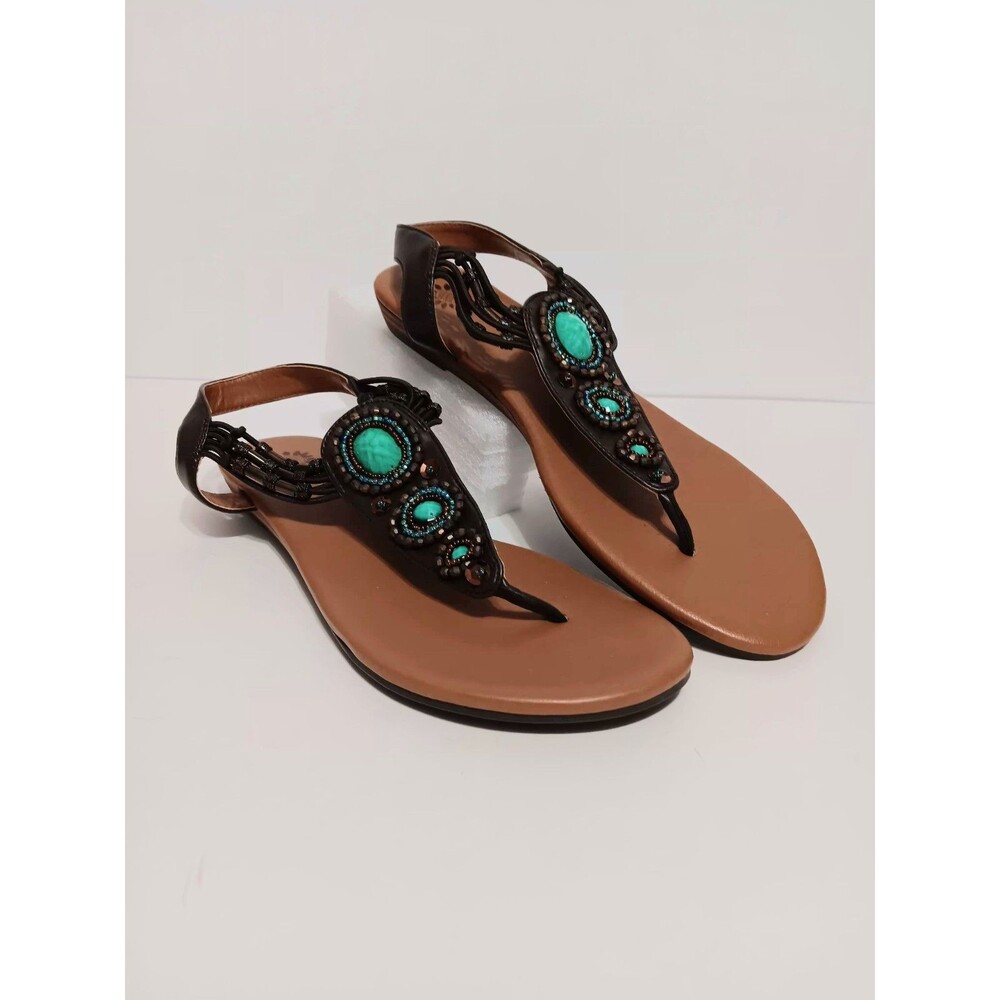 Yellow Box  Bohemian Beaded  Turquoise  Faux Stone Women's Slip On Sandals Sz 9M
